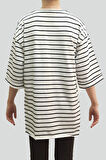 Kadın Boyfriend Beyaz Çizgili Pamuklu T-shirt