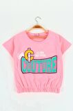 Couture Baskılı Kız Çocuk Crop Tişört Pembe