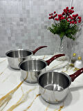 SOFRA STİL 3'lü Çelik Kaçerola Sütlük Sosluk 18-16-14 CM