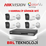 Hikvision 4 Kameralı 4 Mp ColorVu İp Güvenlik Kamera Seti DS-2CD1047G2H-LIUF (Dahili Mikrofonlu)
