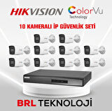 Hikvision 10 Kameralı 4 Mp ColorVu İp Güvenlik Kamera Seti DS-2CD1047G2H-LIUF (Dahili Mikrofonlu)