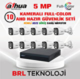 Dahua 5 MP 10 Kameralı Sesli 30 Metre Renkli Gece Görüşlü Full HD Kamera Seti