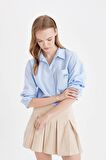 DeFacto Coool Oversize Geniş Kalıp Basic Düz Cepli Oxford Uzun Kollu Crop Gömlek D4031AX24AUBE551