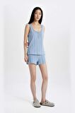 DeFacto Pijama Takım Ribana Kolsuz Üst Beli Lastikli Şort Altı-Fall in Love B8711AX24SMBE302