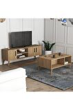 Mezza Set 1586-2076 Tv Ünitesi Exxen Orta Sehpa (AHŞAP AYAKLI) - Sepet Rengi