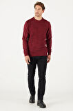 Erkek Bordo-siyah Standart Fit Normal Kesim Bisiklet Yaka Dokulu Desenli Triko Kazak