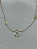 Jewels of Hope Zirkon Taşlı Altın Rengi Yonca Kolye 316l Paslanmaz Çelik Antialerjik Kolye 51 Cm