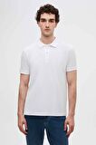 D'S Damat Regular Fit Beyaz Pike Dokulu %100 Pamuk Kıvrılmaz Polo Yaka Nakışlı T-Shirt 4HC14ORT51000
