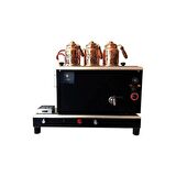 3 demlikli çay ocağı 3 Gözlü Siyah Kromat Boyalı Çay Kazanı Elektrik + Tüplü Çay Semaveri ETS sistemli