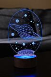 Uzay Temalı Hediye. Galaxy Saturn Figürlü Led Gece Lambası | 7 Işık Rengi | Ahşap Taban