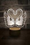 Kuğular Led Masa Lambası Ahşap Taban 7 Farklı Işık Renkli Romantik Hediye Dekoratif Aydınlatma