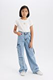DeFacto Kız Çocuk Wide Leg Kargo Geniş Paça Pamuklu Jean Pantolon D9694A825SPNM39