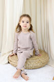 Basic Fitilli İnterlok Kumaş %100 Pamuk 1-5 Yaş Vizon Bebek Pijama Takımı