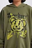 DeFacto Kız Çocuk Oversize Geniş Kalıp Kapüşonlu Baskılı Sweatshirt D1567A824WNKH210