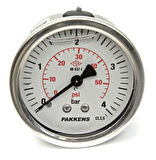 Pakkens 0-4 Bar 63 mm Arkadan Bağlantılı Gliserinli Manometre G 1/4 inç