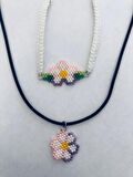 Melike Miyuki Kolye Küpe ve Bileklik Seti/Çiçek/Pembe