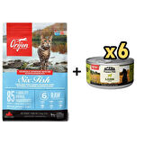 Orijen Six Fish Yetişkin Kedi Maması 1.8 kg + 6 Adet Acana Premium Kuzulu Ezme Kedi Konservesi 85 gr