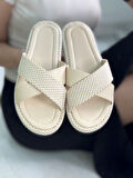 Günlük Kadın Hasır Çapraz Bant Yumuşak Dikişli Taban Hafif Yazlık Rahat Terlik 065