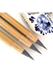 Fırça Uçlu Mürekkep dolumlu, Brush Pen, Kurt Kılı, Hazneli, Siyah-Çini, Seramik tahrir fırçası 3 Ad