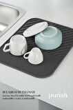 Purish | Bulaşık Kurutma Matı –TPE – 28x36 cm, Kaymaz, Bardak & Tabak Kurutma Pedi (Antrasit Gri)