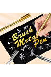 Altın metalik brush marker kaligrafi kalemi, cam kalemi, davetiye, süsleme, balon, bardak yazı-2 Ad
