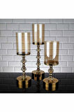 Kristal Taşlı Ayaklı Gold Şamdan Mumluk Kaliteli 3'lü Set -6010