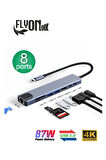 8 In 1 type-c 3.1 4K HDMI Adaptörü ile SD/TF Kart Okuyucu PD Hızlı Şarj için  Ethernet Girişli