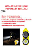 Ultra Şarjlı Güçlü  Hem El Feneri Hem Ortam Aydınlatmalı Powerbank Özelikli Ev İş Bahçe Kamp Deprem