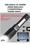USB ŞARJLI EL FENERİ 5 FONKSİYONLU P50 LED -SMD LED ZOOMLU GÖSTERGE EKRANLI KAMP EV OFİS BALIKÇILIK