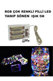 RGB  ÇOK IŞIKLI YANIP SÖNEN PİLLİ LED IŞIK 5M EV, BAHÇE, OFİS , ÇEŞİTLİ EŞYA SÜSLEME LED ŞERİT IŞIK