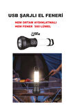 Şarjlı El Feneri Hem Aydınlatma Hem Fener 3W LED Çok Işık, Orta Seviye Işık, Flaşör  360° SMD Lamba