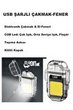 USB ŞARJLI FENER- ELEKTRONİK ÇAKMAK FONKSİYONLU KAMP  TAŞIMA ASKILI ÇAKMAKLIK SEYEHAT KİLİTLİ KAPAK