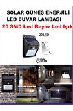 Solar Güneş Enerjili Bahçe,Teras,Balkon,Dış Mekan Sensör 20 SMD LED Beyaz Işık Aydınlatma Fener