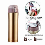 Kilit Sistemli Sızdırmaz 304 Paslanmaz Çelik 450 Ml Çift Katmanlı Termos BPA İçermez FLYON-887GOLD