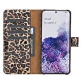 Samsung Galaxy S20 Ultra Florence Tüylü Leopar Deri Cüzdan Telefon Kılıfı