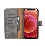 Apple İphone 12 Pro Max Florence Gri Deri Cüzdan Telefon Kılıfı