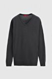 Regular Fit Antrasit Düz V Yaka Triko Kazak 5HF06ORT12003