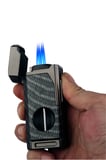 Quantoro Dört Torch Pürmüz V-Kesici/Delicili Siyah Karbon Desenli Metal Puro Çakmağı