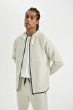 DeFactoFit Slim Fit Dar Kesim Kapüşonlu Skuba Dalgıç Kumaş Fermuarlı Sporcu Sweatshirt A6956AX24AUBG721