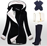 Kaşmir Kapüşonlu Kaşe Kadın Kaban