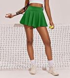 Yeşil Yüksek Bel Tenis Etek - DARKALIP Şort Etek - Cepli Mini Spor Etek- İçi Taytlı Çift Katman