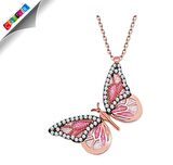 Azemax 925 Ayar Gümüş Pembe Renk Kelebek Kolye