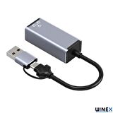 Winex 2in1 USB ve Type-C to RJ45 Ethernet Adaptörü