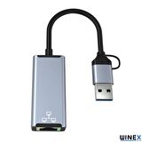 Winex 2in1 USB ve Type-C to RJ45 Ethernet Adaptörü