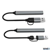Winex 4in1 UsbA ve Type-C To UsbA 3.01 Çoklayıcı Hub Adaptör