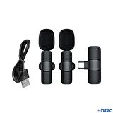 ScHitec K9 Type-C Çift Kablosuz Wireless HD Yaka Mikrofonu Siyah