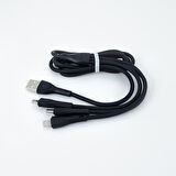 Winex CA107 Gfz 3in1 Micro, Lightning, Type-C Çıkışlı Data ve Şarj Kablosu 3.4A Siyah