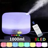 Hava  Nemlendirici Kumandalı Buhar Makinesi Aroma Difüzör 8 Led Gece Lambası 1000ML.