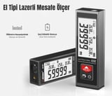 SNDWAY SW-B40 Geniş Yatay Göstergeli Metal Lazermetre | 40 Metre | Şarj Edilebilir