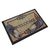 Welcome ve Terlik Desenli Çift Taraflı Kauçuk Kapı Önü Paspası